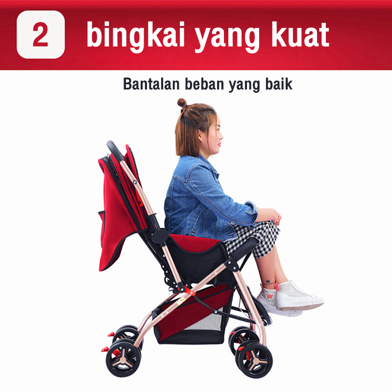 stroller baby foldable two-way baby carriage Kereta dorong bayi lipat satu tombol Bantalan 50kg