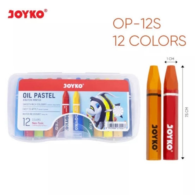 

Krayon Minyak / Crayon Oil Pastel Joyko OP-12S | 12 Warna | Non - Toxic ( Tidak Beracun )