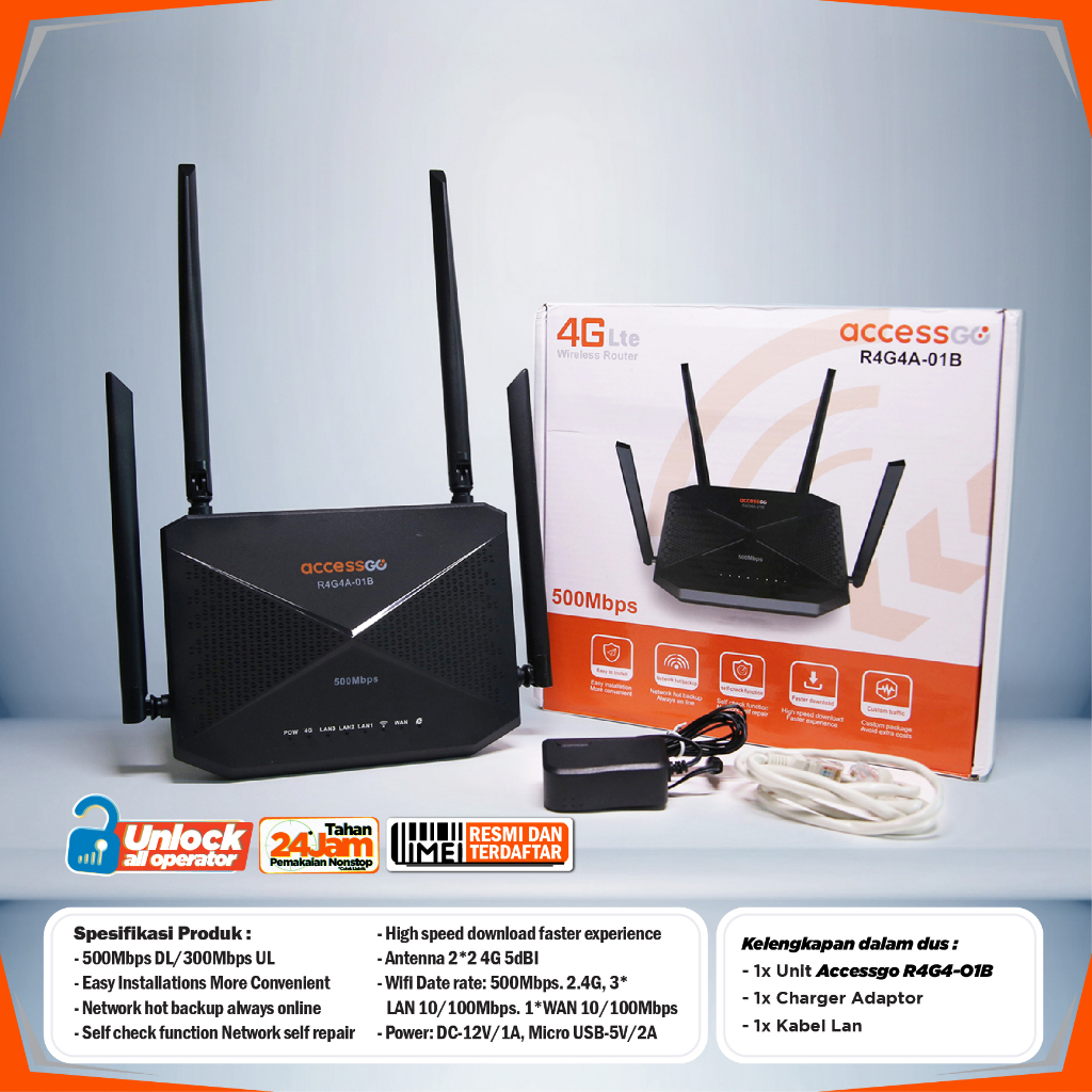 Router Wifi Sim Card  4G AccessGo R4G4A4-01B 500MBPS