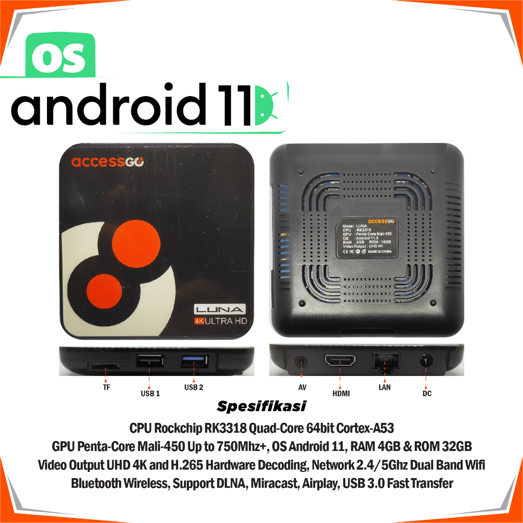 Tv box Android UHD 4K AccessGo Luna RAM 4GB ROM 32GB ATV