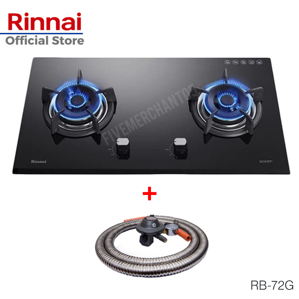 Kompor Tanam Rinnai RB-72G 2 Tungku Built In Hob RB72G Gas Kaca Gas Stove Glass Black Series RB 72G Tanam