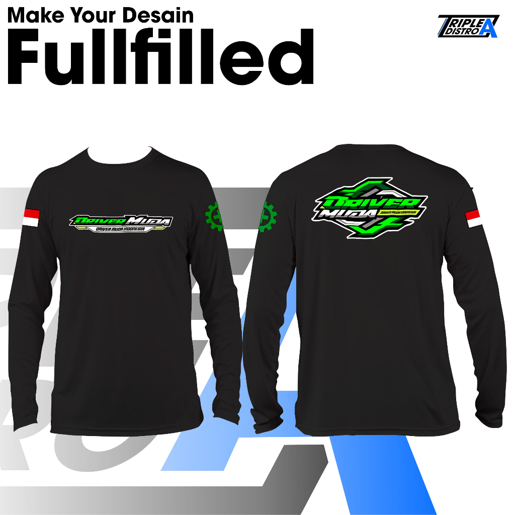 Kaos Lengan Panjang Driver Muda Terbaru Driver Muda Indonesia Keren Green Edition