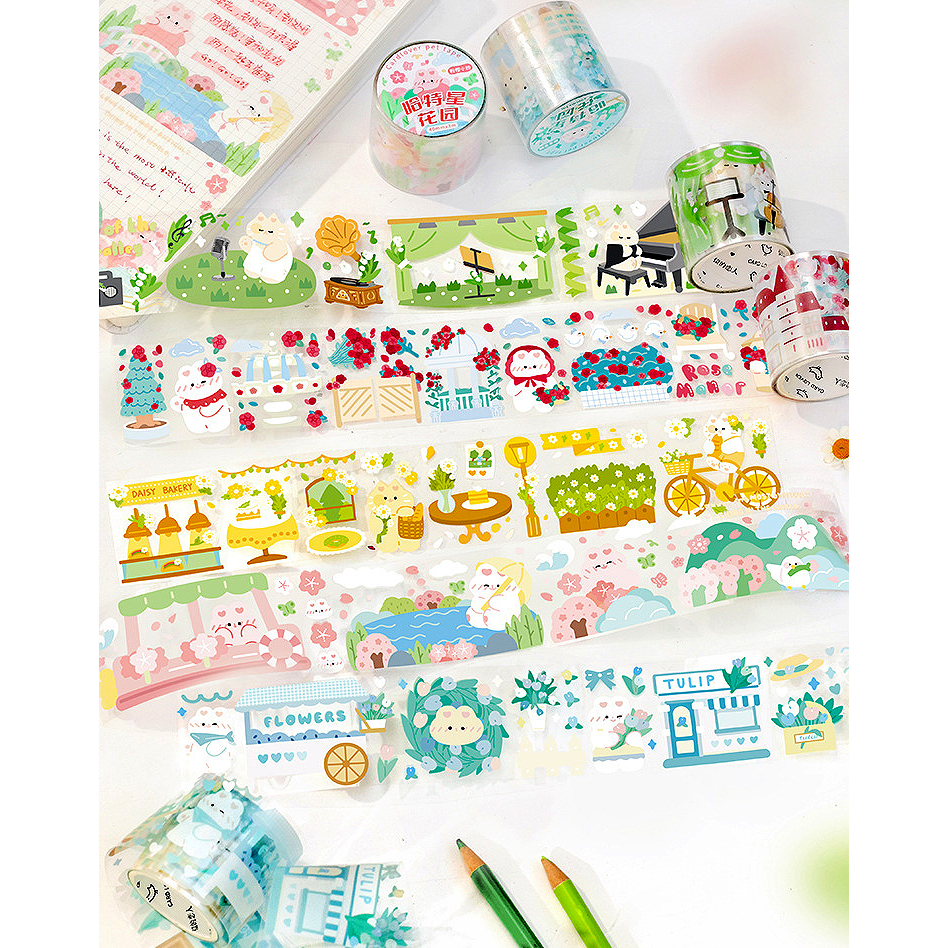 

STIKER JOURNALING PET ROLL TRANSPARANT MOTIF RABBIT BEAR LUCU @khemikoshopping