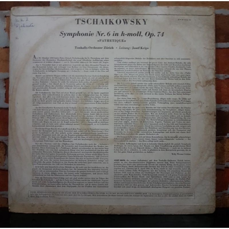 Vinyl Piringan Hitam 12 inch Josef Krips-Tchaikovsky