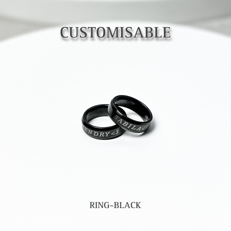 Cincin Titanium Custom Nama Anti Karat Unisex - Black Ring