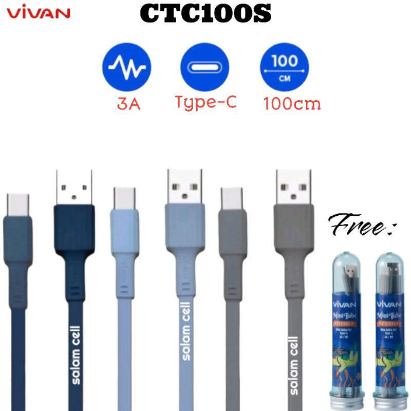 Kabel Data Type-C VIVAN CTC100S 3A 100cm Original Garansi Resmi