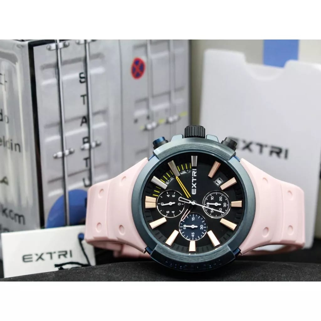 Jam Tangan EXTRI Original Rubber Strap Chronograph Water Resist