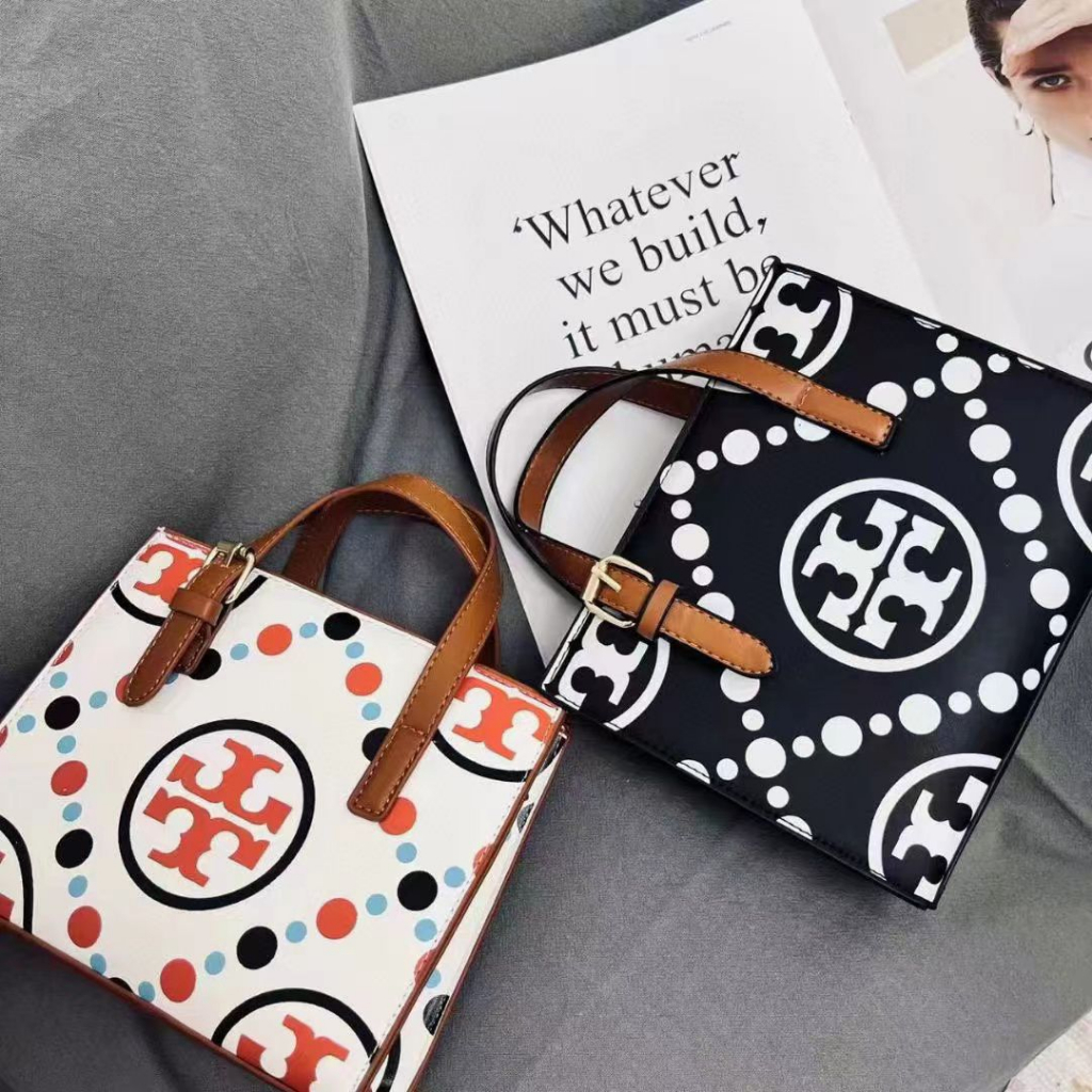 T*ry Burch Monogram Contrast Embossed Square Tote 24991 (Free Box+Invoice +KantongKain+Bubblewrap)