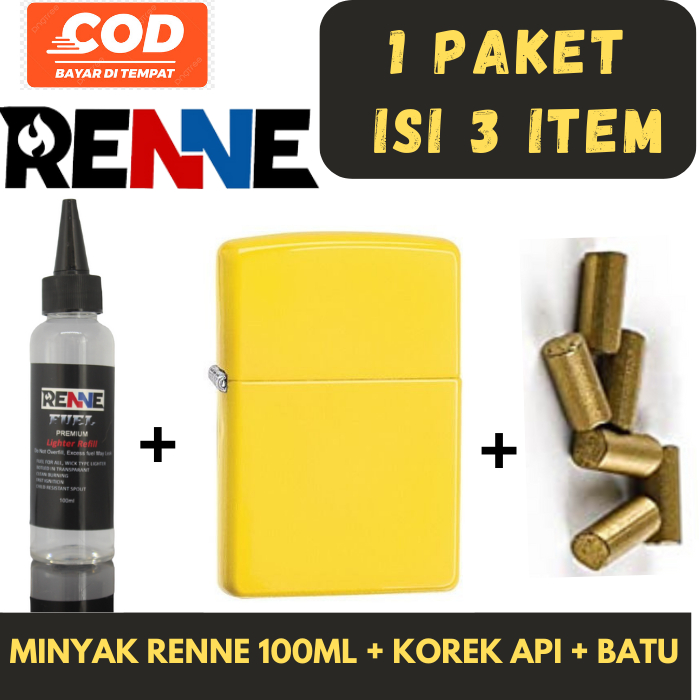 Paket Hemat Korek Api Kantai Kuning Plus Minyak Renne 100ml dan Batu Api