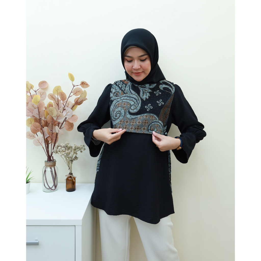 JUDE Blouse Dengan Vest Batik - Pakaian Wanita Terbaru by Hijab Mamah icis