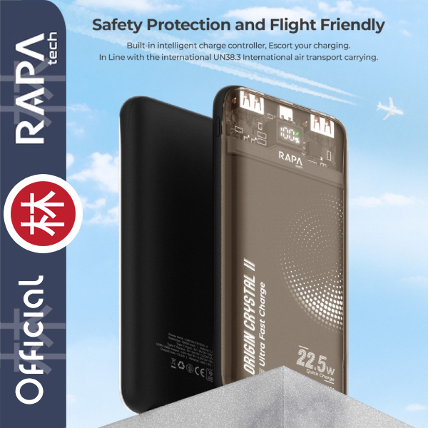 RAPAtech PB2021 - ORIGIN CRYSTAL II - QC 22.5W LED 10000 mAh Powerbank