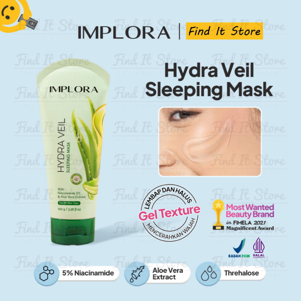 Implora Hydra Veil Sleeping Mask With Niacinamide 5% &amp; Aloe Vera Extract 100g | Aloevera Gel ORIGINAL BPOM HALAL