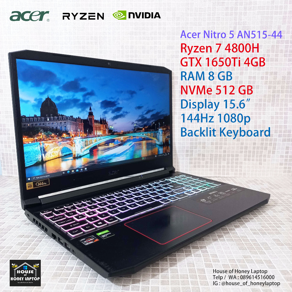 Laptop Gaming Acer Nitro 5 Ryzen 7 4800H 8/512 GTX 1650Ti Layar 144Hz