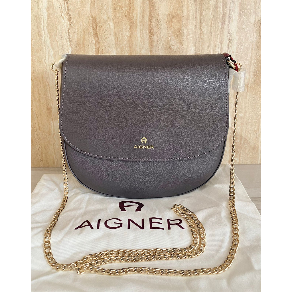 Tas Wanita Branded Aigner Ava Medium Crossbody Bag With Chain Strap Storm Grey 100% Original