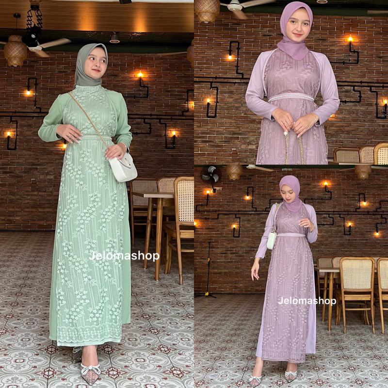 inara dress / dress brukat anggun / dress pesta kondangan busui friendly