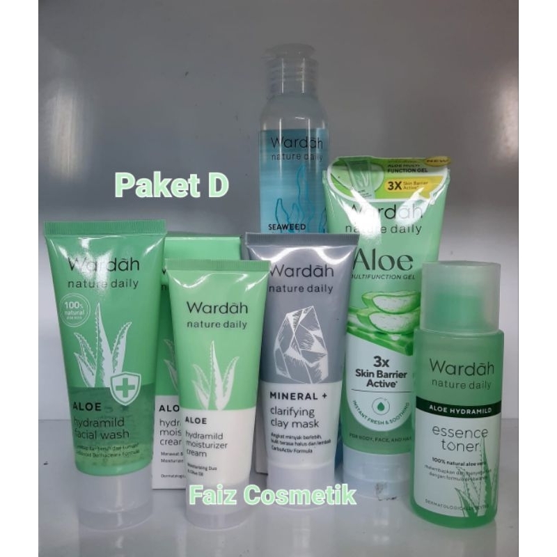 Wardah Paket Nature Daily Aloevera / Perawatan Wajah / Kukit Sensitif / Kering &amp; Kusam