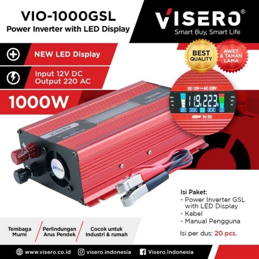 Power Inverter Inveter Visero 1000W 1000 Watt Layar Digital Solar Inverter DC To AC