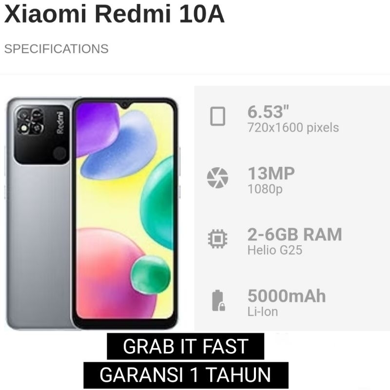 HP Xiaomi Redmi 10A Ram 6GB Internal 128GB (4G) LTE