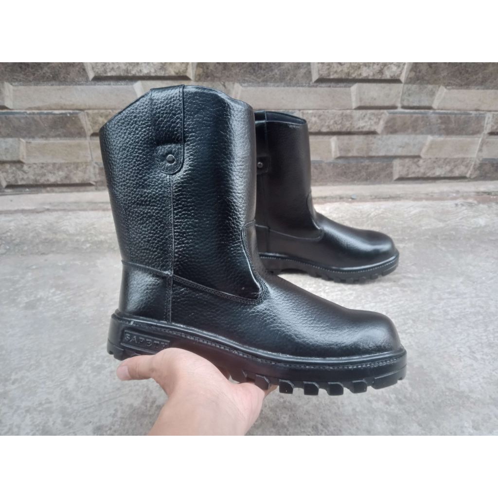 Sepatu Safety Boots Proyek Kulit Sapi Asli Kerja Lapangan Septi Ujung Besi COD
