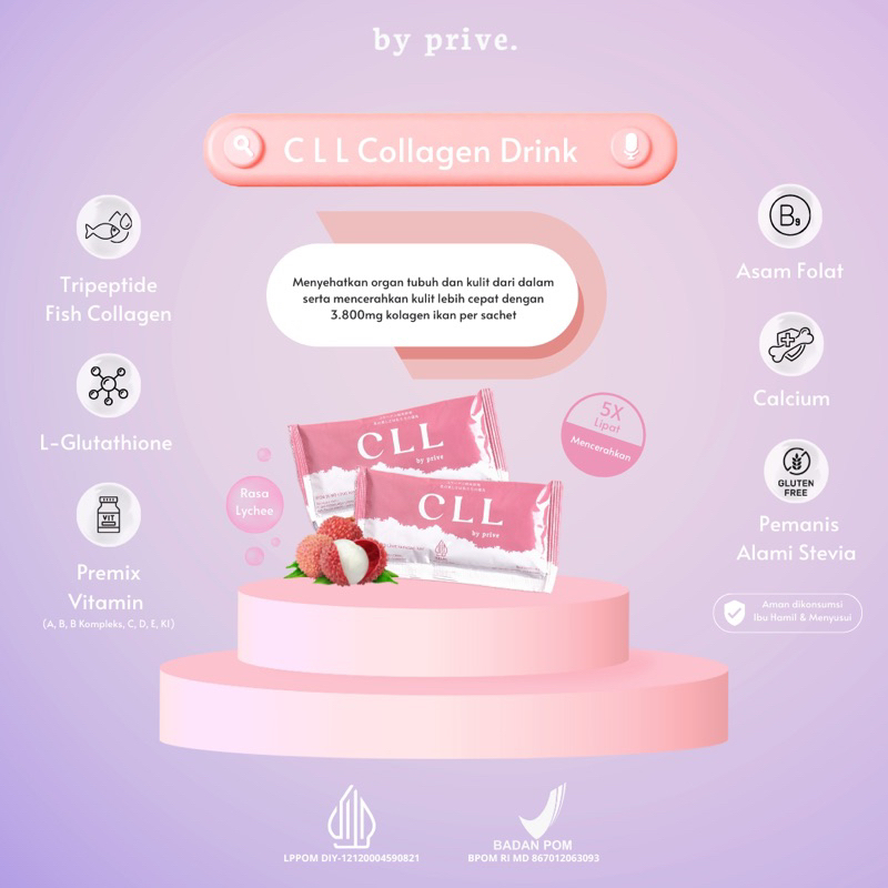 [ SALE ] BPOM CLL Collagen Prime Whitening Kolagen Powder Drink Lychee Isi 15 Sachet HALAL MUI ORI