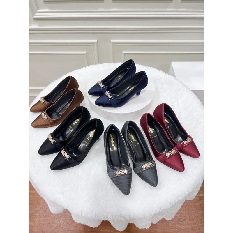 sepatu heel wanita terbaru kekinian pesta LOUISDEAR Heel 3 cm bahan satin