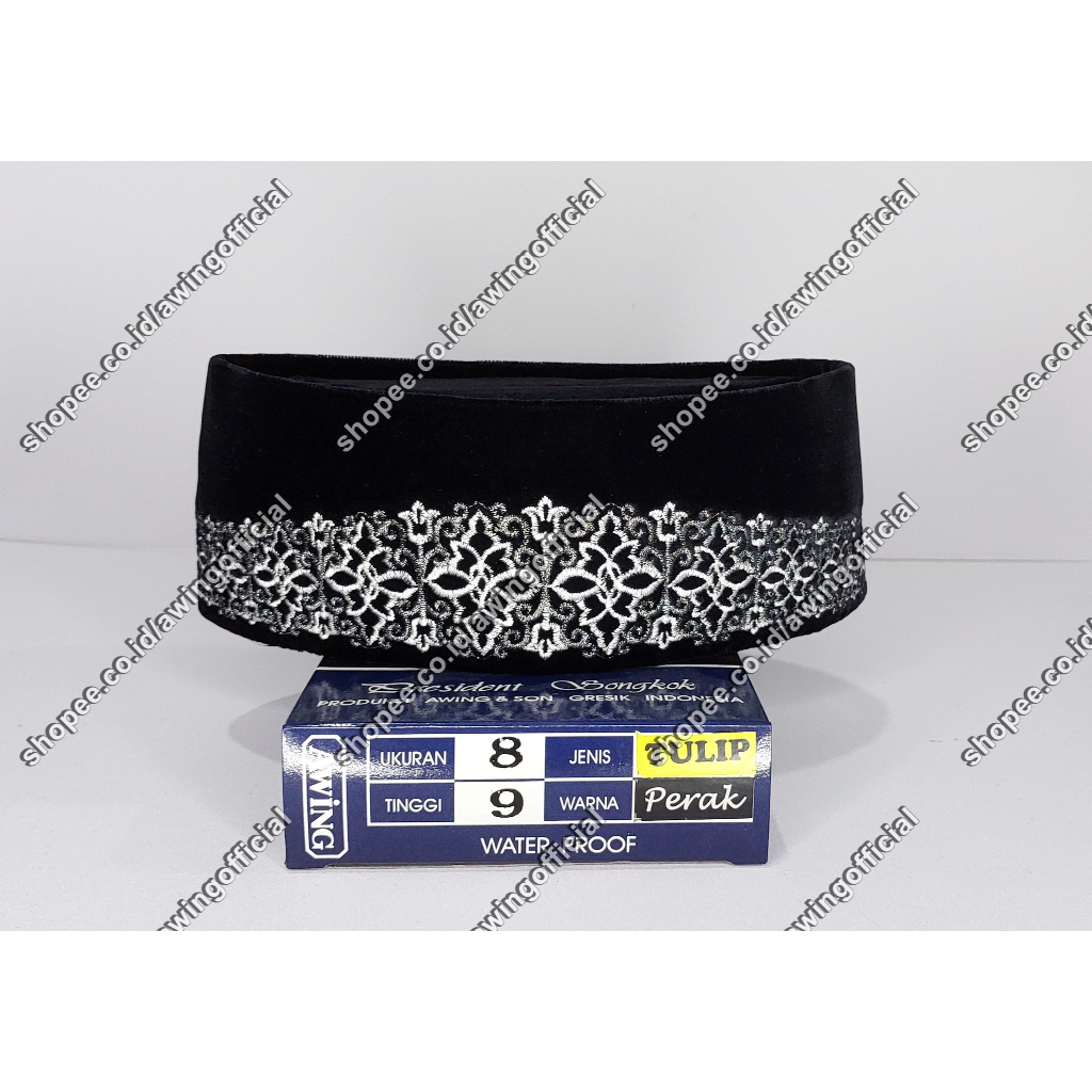 Songkok Awing Bordir Motif Tulip Perak / Songkok Awing Original