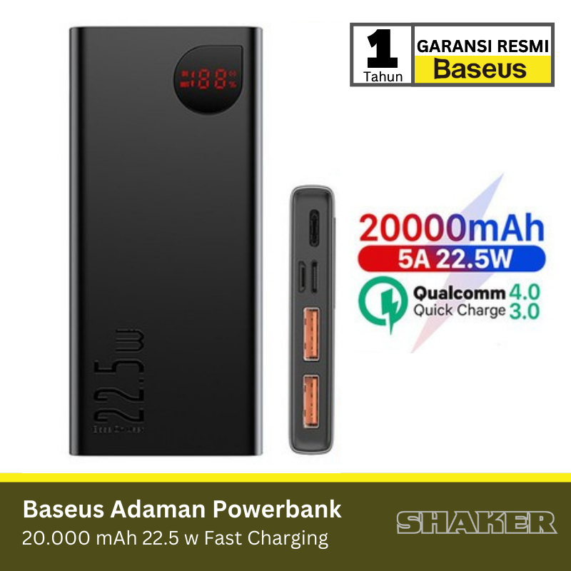 Baseus Adaman Powerbank Fast Charging 20000 mAh QC 4.0 PD 22,5w - PPAD000101