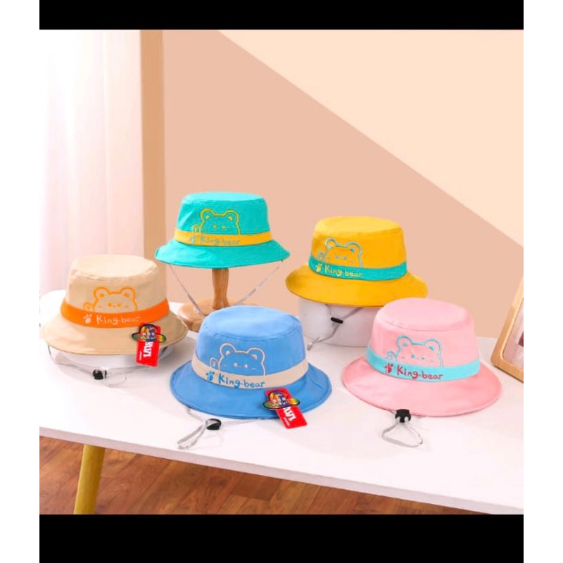 Topi Bucket Anak Laki laki perempuan Bordir King Bear