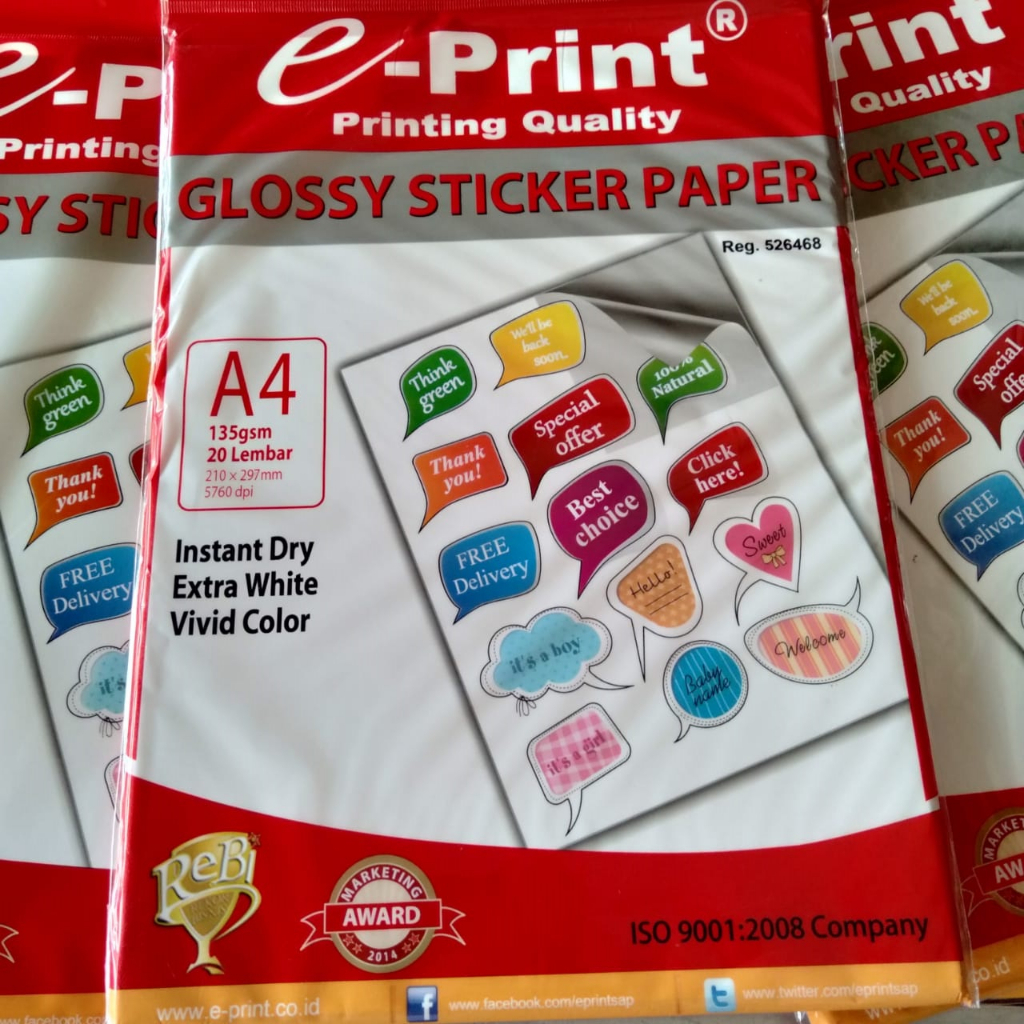 

E PRINT GLOSSY STICKER PAPER A4 135GSM