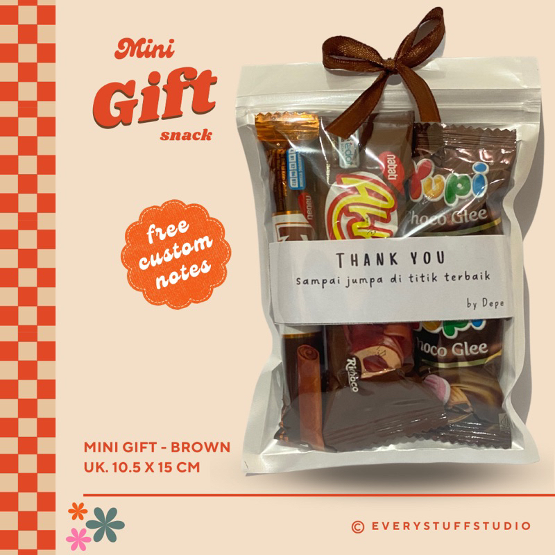 [Min. 5pcs] Mini Gift Snack - Brown (10,5 x 15 cm) | Freebie Snack | Custom Notes | Custom Gambar