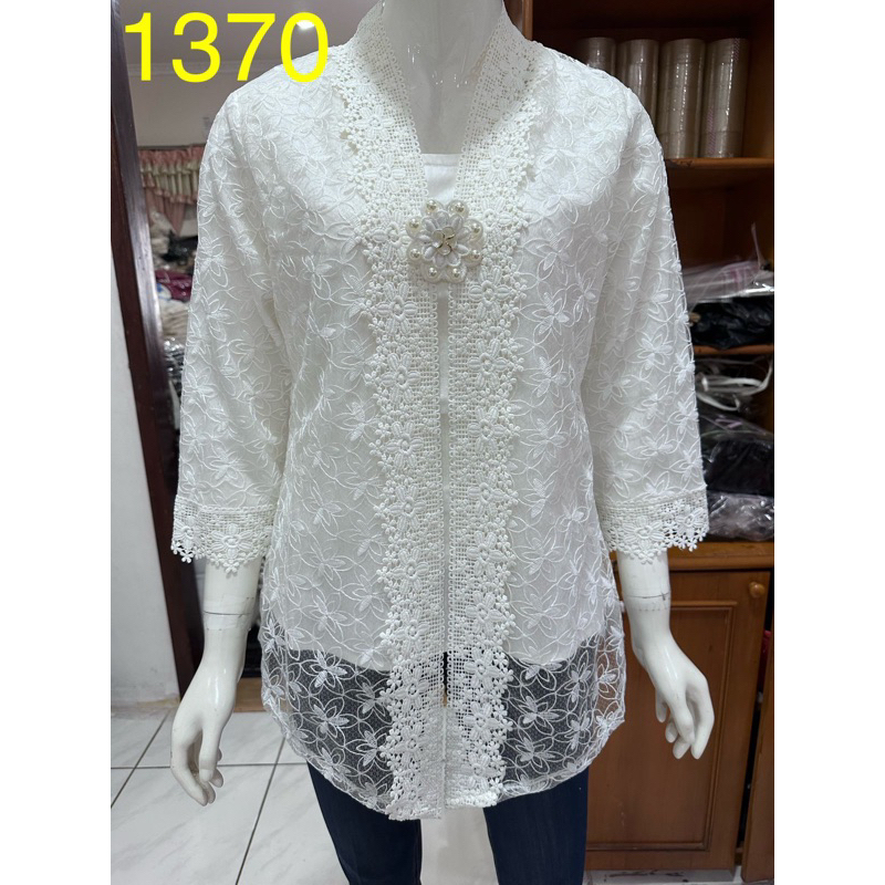 1254 kebaya full brukat depan alexuez premium/kebaya rompi brukat bros putih tulang
