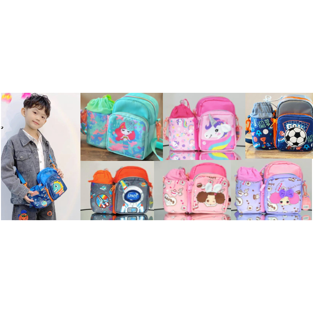 VEST Tas selempang anak dengan kantong botol DINO/UNICORN/ASTRONOT U2042