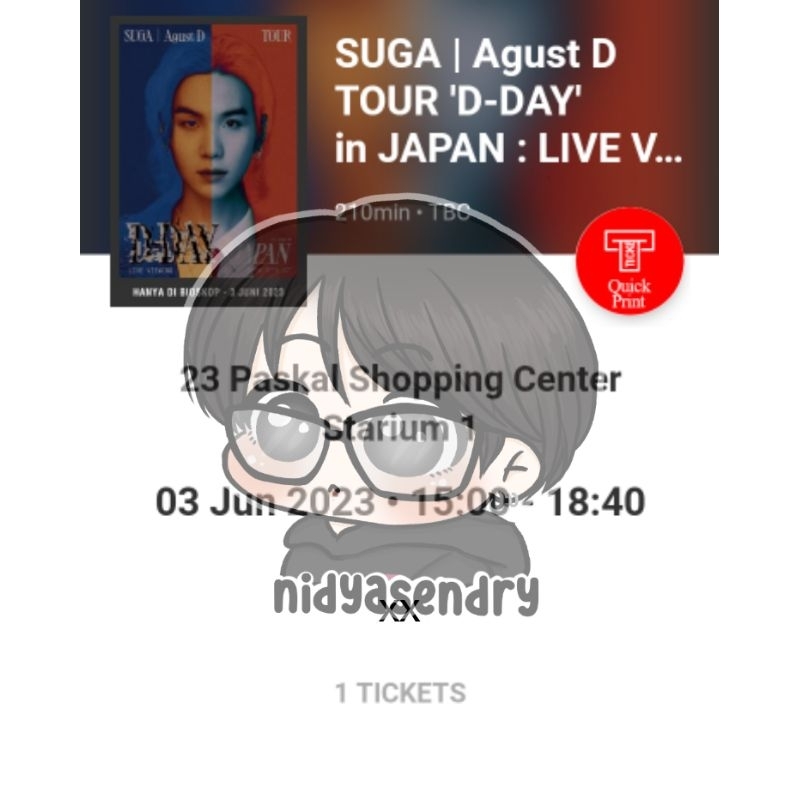 BOOKED TICKET CONCERT SUGA AGUST D TOUR D-DAY IN JAPAN LIVE VIEWING CGV PASKAL BANDUNG TIKET KONSER 