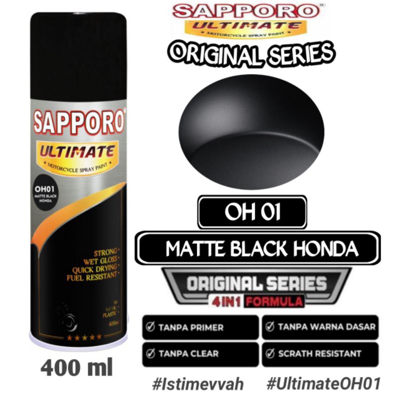 OH01 MATTE BLACK HONDA SAPPORO ULTIMATE ORIGINAL SERIES 400ml Cat Semprot Pilok Pylok Pylox / Cat Ae