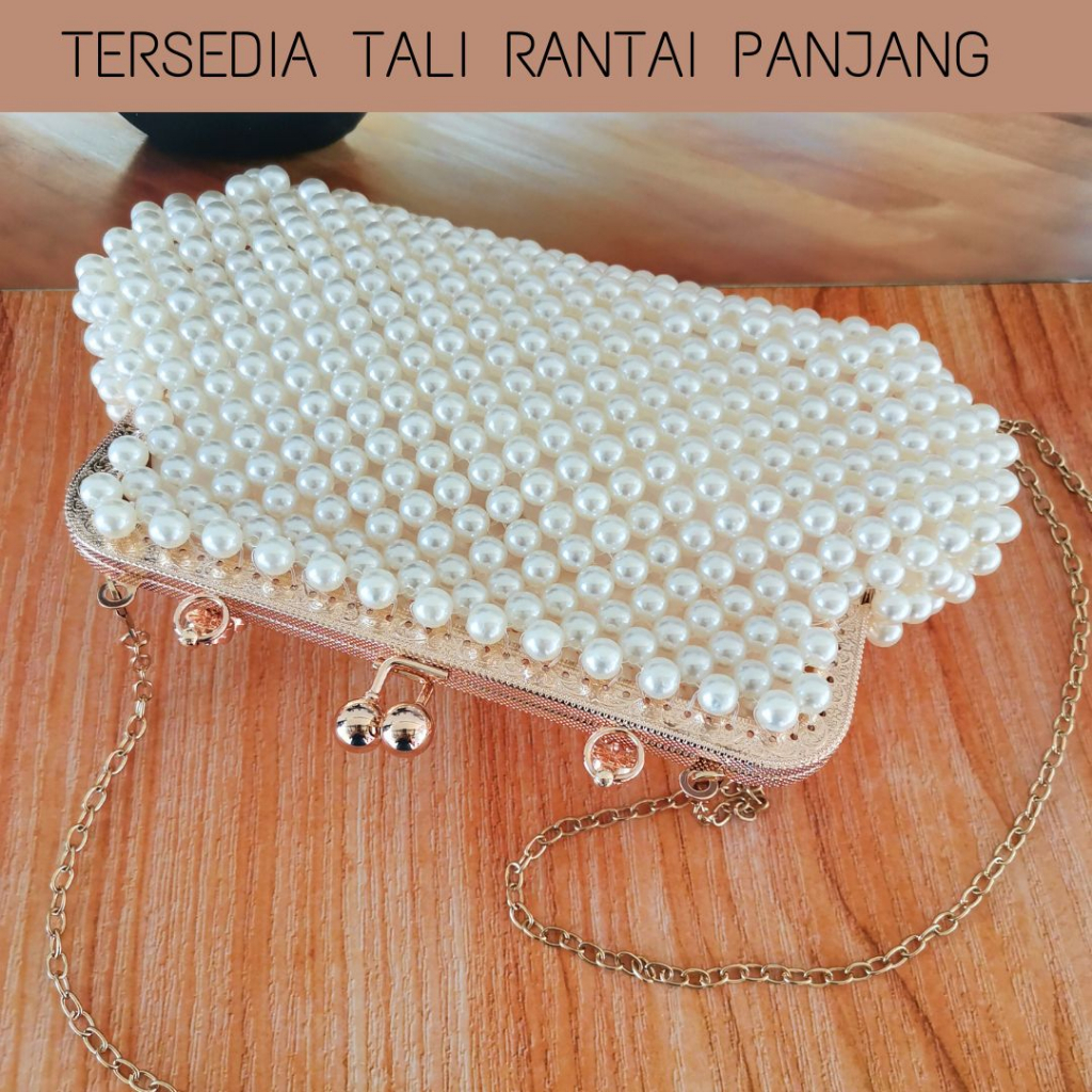 Tas Pesta Wanita Import Mewah Dompet Pesta Kondangan Mutiara Jahit Pearl Gagang Elegan 7006 KLIKSISTA