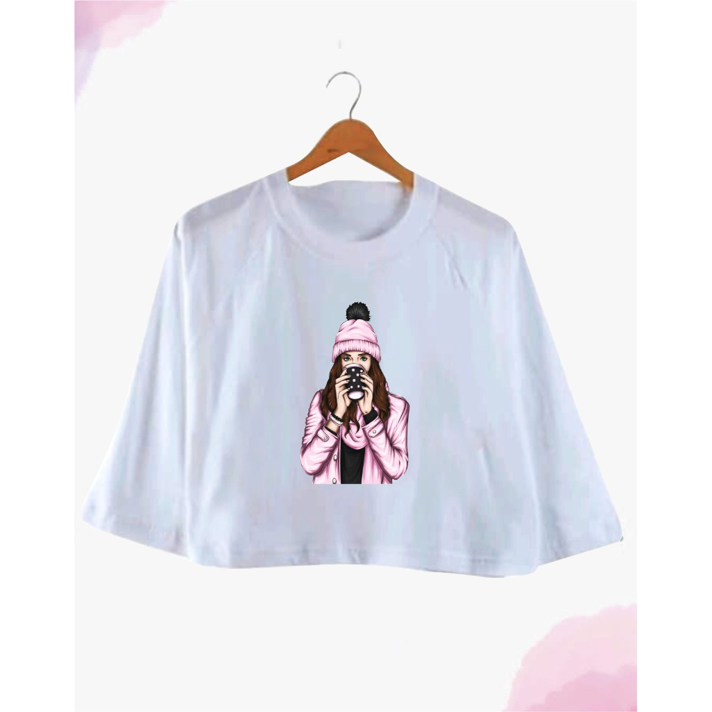 Kaos Oversize Crop Tangan 3/4 DTF women coffee / girl power