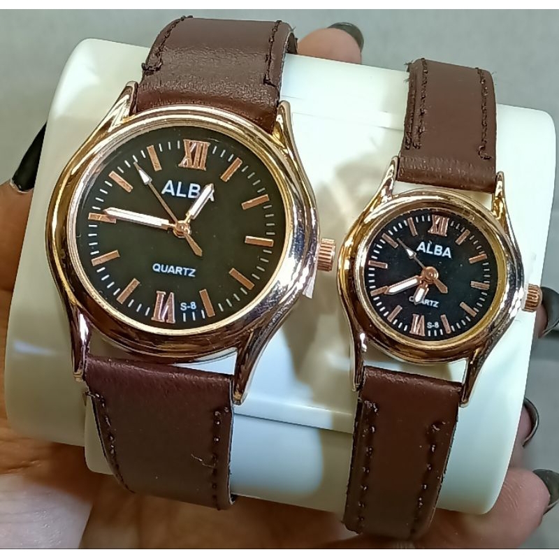 JAM TANGAN COUPLE MURAH STRAP KULIT AB 8R ROMAWI Ring Rosegold