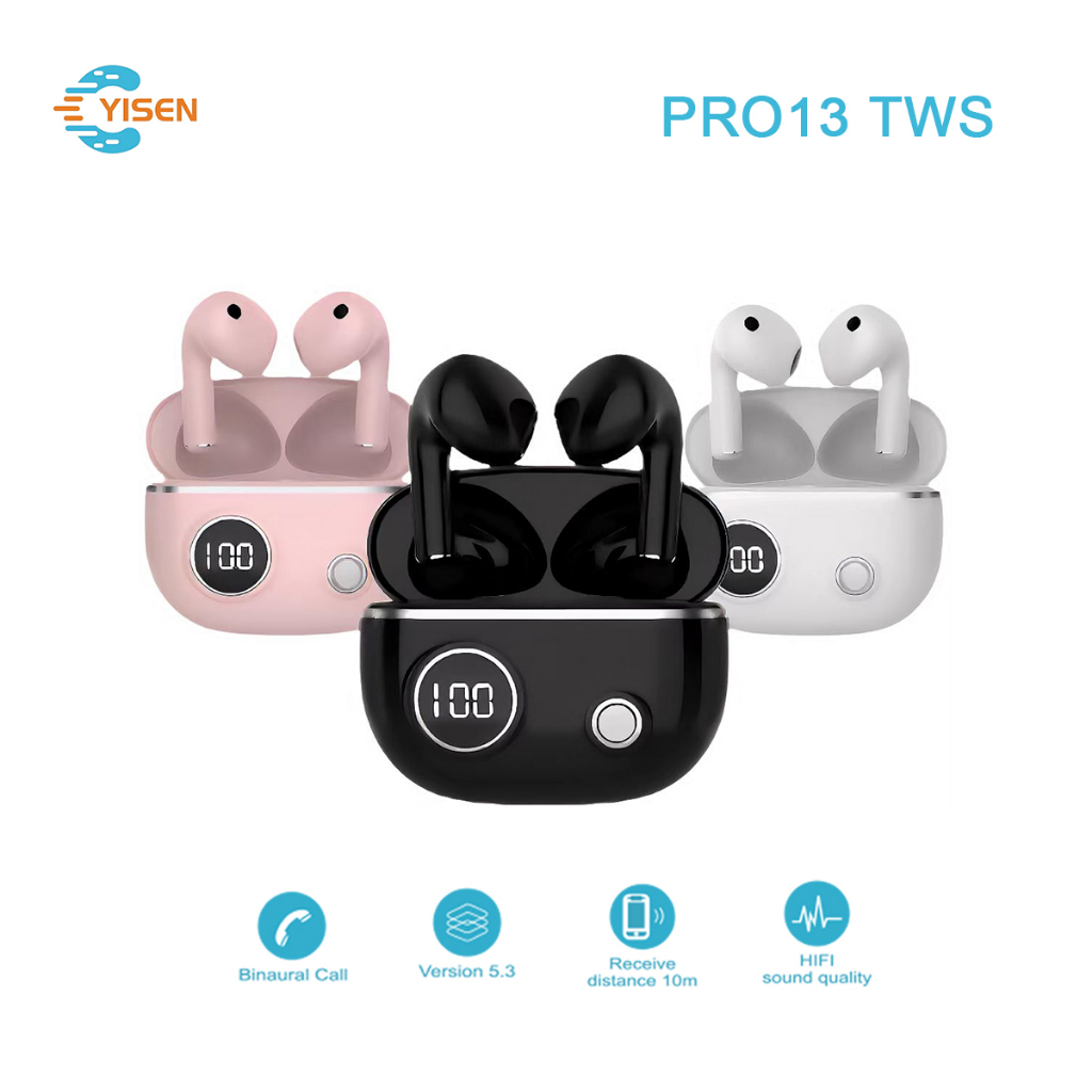 Yisen Pro13 Earphone Bluetooth 5.0 TWS Sidik Jari Sentuh Earphone HiFI Stereo In-Ear Earbud Olahraga