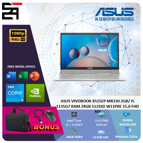 Asus VivoBook X515EP MX330 2GB Core i5 1135G7 RAM 24GB 512GB SSD W11 15.6 Inchi FHD