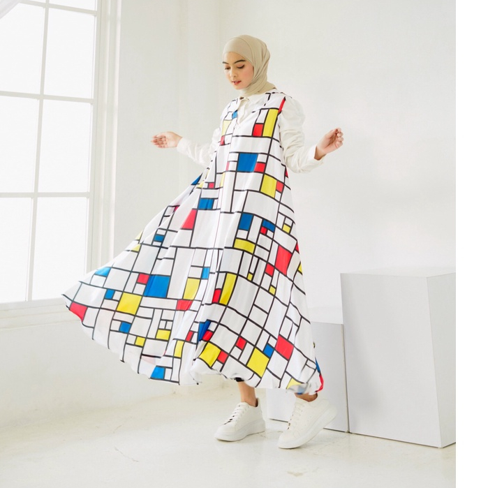 Overall Rok Kekinian – Dress Wanita Muslim - Mondrian Overall Dress – Gamis Tanpa Lengan Outer Dress
