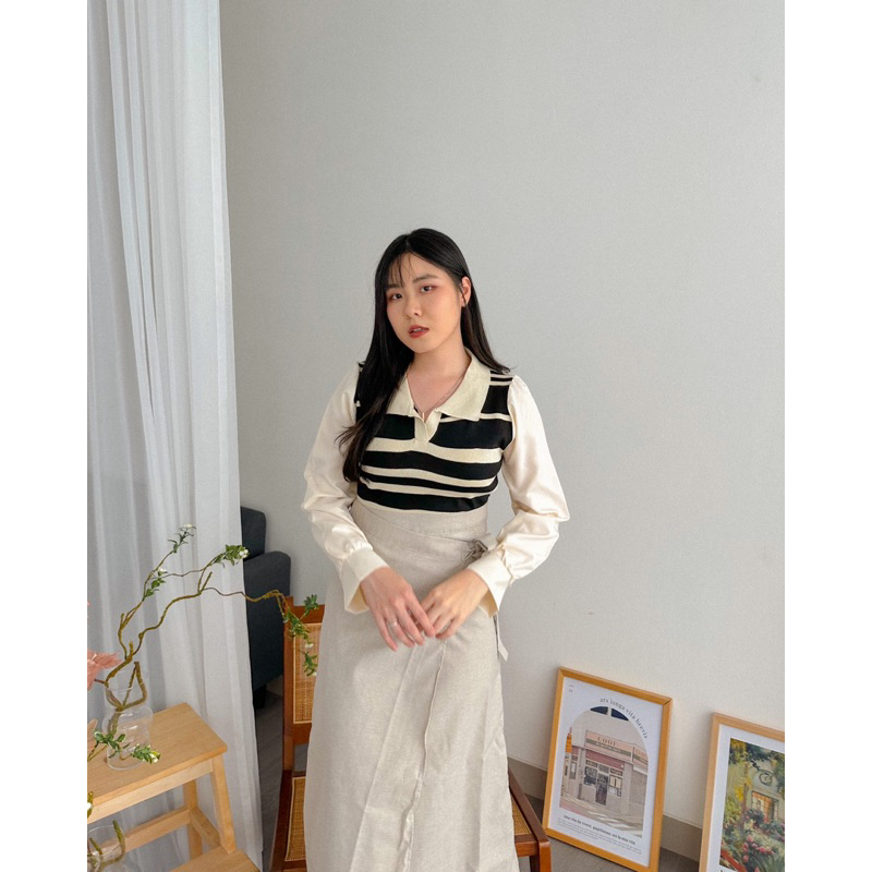 KANON - Isamu Knit Stripe Top - Sweater basic rajut motif strip