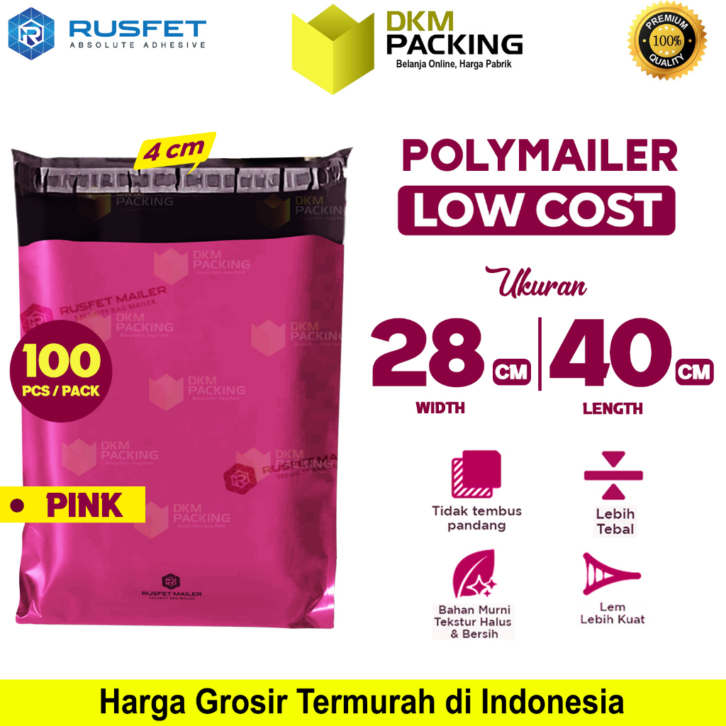 

Plastik Polymailer Pack LOW COST Amplop Polimailer PINK Rusfet 28x40cm