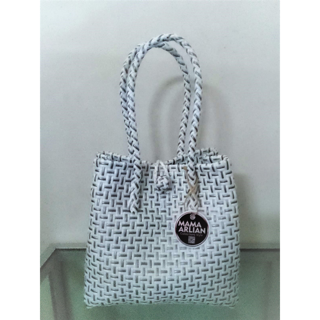 Jual Tas Anyaman Jali Bag Wanita Premium Warna Hitam Putih - Size M