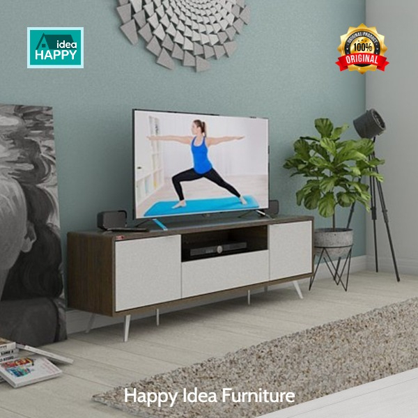𝗛𝗮𝗽𝗽𝘆 𝗜𝗱𝗲𝗮 - Rak TV LED Minimalis Panjang 150 Cm / Meja TV Elegan  Putih Glossy - Columbia Activ / N