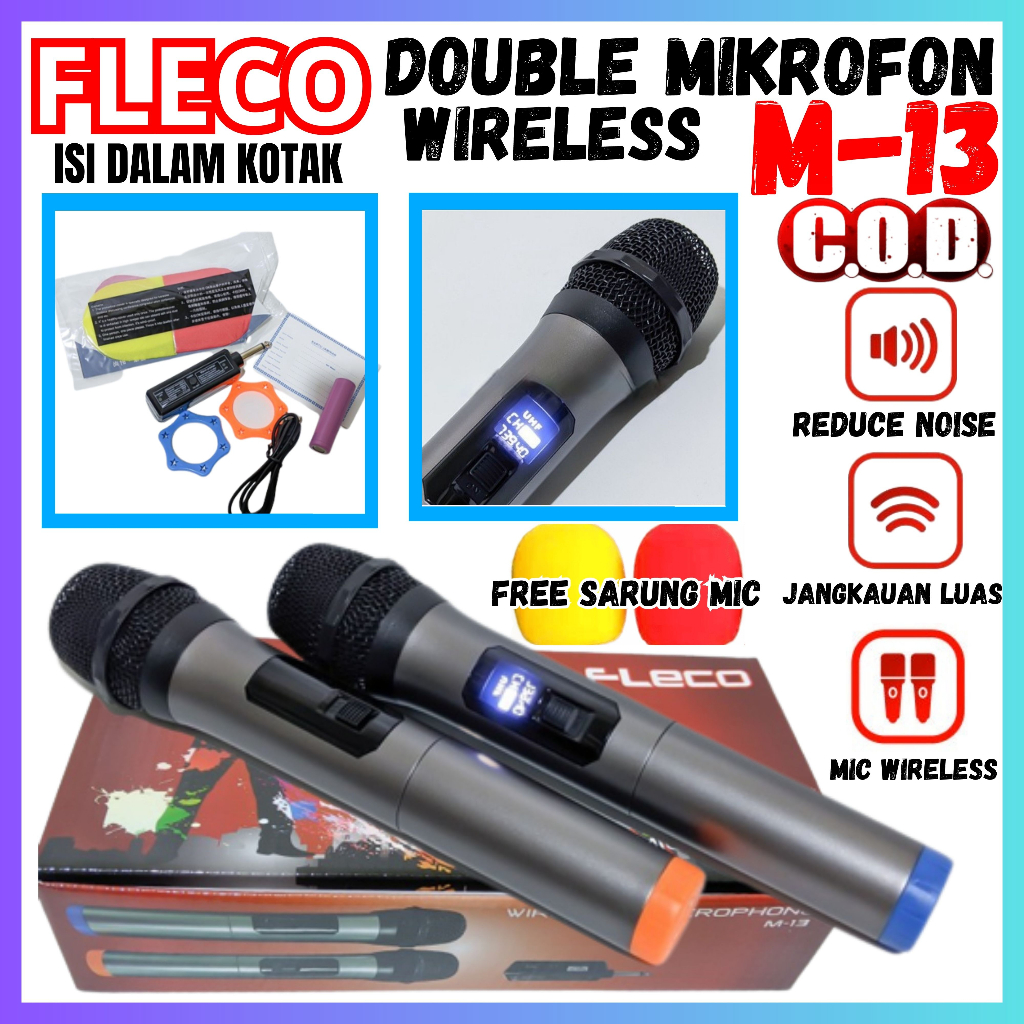PROMO TERBARU~DUAL Mic Profesional Wireless Microphone mic tanpa kabel fleco M-13 dual mic / double 