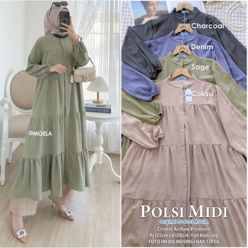 Gamis Midi Dress Busui Polos Katun Rayon Airflow Linen Original Moela [Amber Sesis Tammy Plain Alona Crila Maple Filan Jiona Cisia]