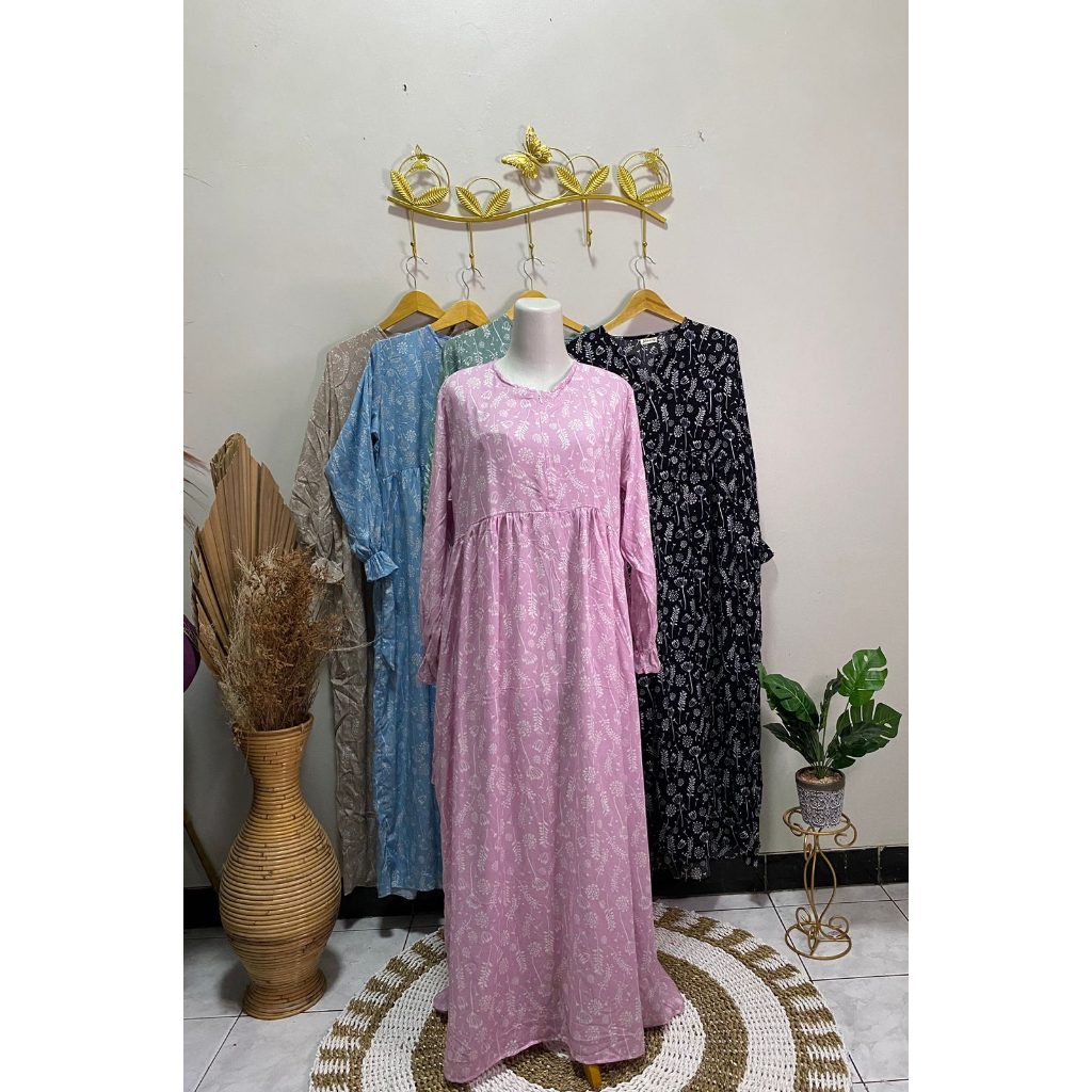 Gamis Rayon Motif Dress Motif Dress Busui Pakaian Wanita