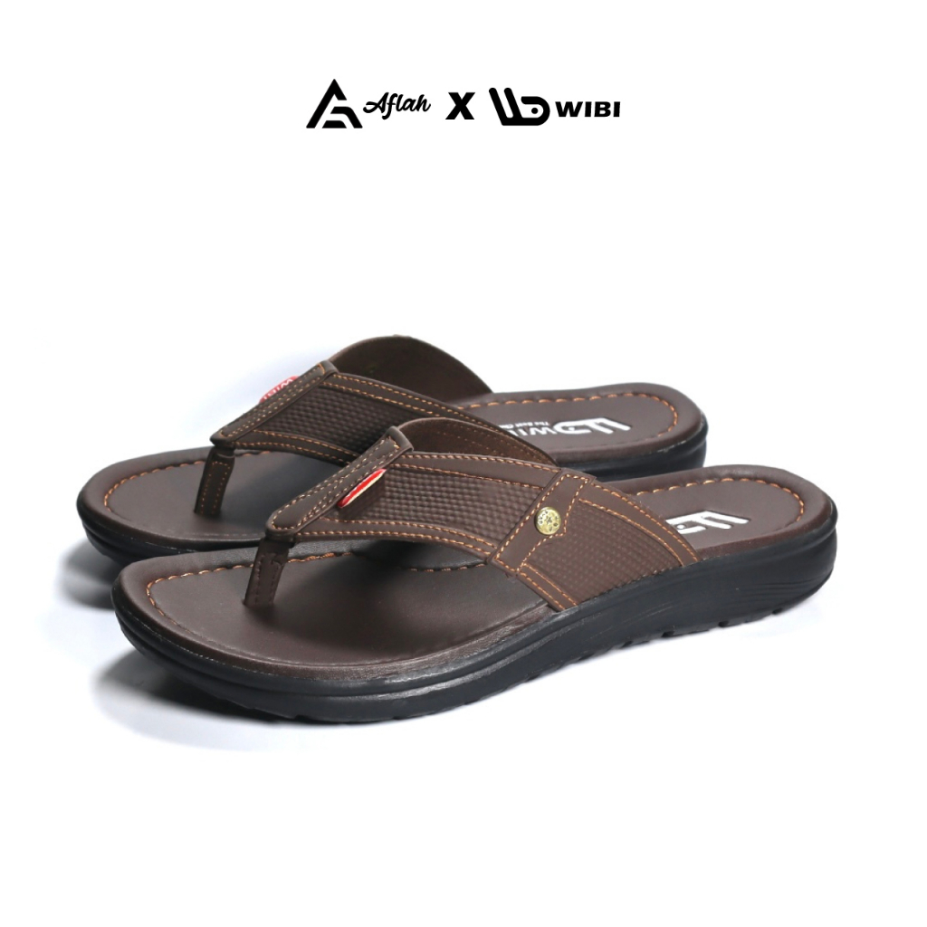 AFLAH X WIBI Sandal Pria Japit Kulit Murah Coklat Tua Mocca Hitam Size 39 40 41 42 43 S05