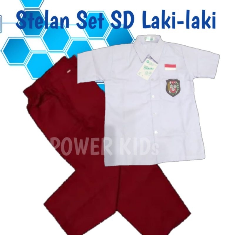 Stelan seragam sekolah SD putra merah putih celana panjang &amp; baju lengan pendek