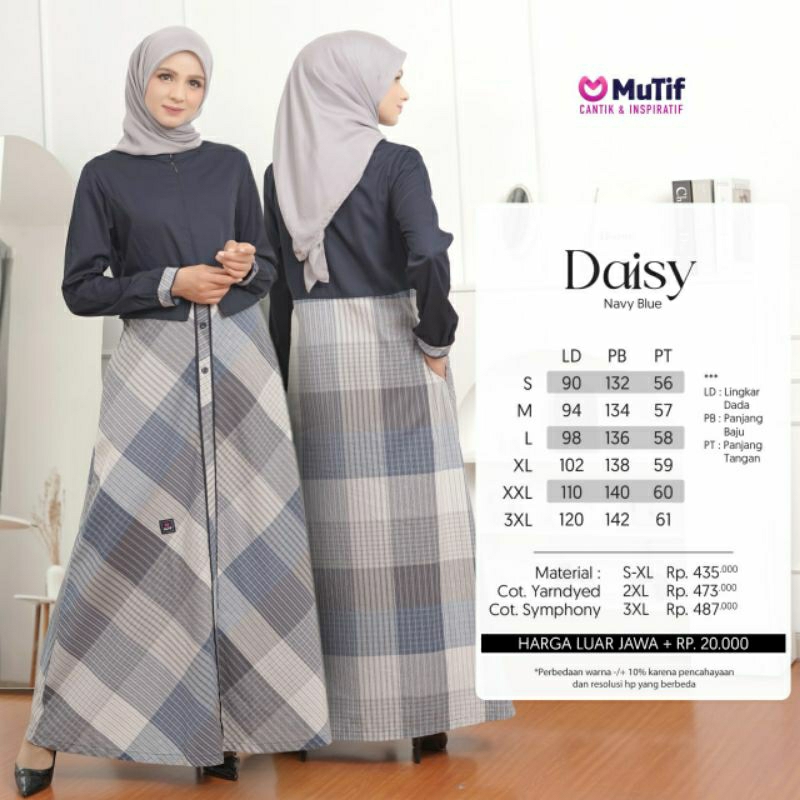 Mutif Daisy Plaid Grey Navy Blazer Baju Muslim Gamis Dress Casual Premium Terbaru Ori Lebaran 2023 Sarimbit